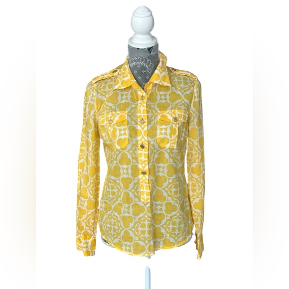 Tory Burch Tops - Tory Burch Lightweight Yellow Print Button Down Blouse Cotton Size 6